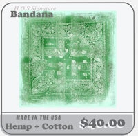 a green bandana with the words made in the usa hemp and cotton